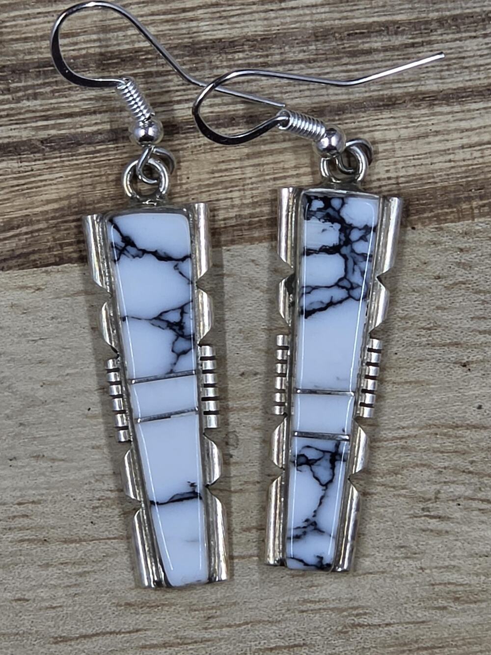 Navajo Handmade Sterling Silver White Buffalo Earrings - Brandon Etcity